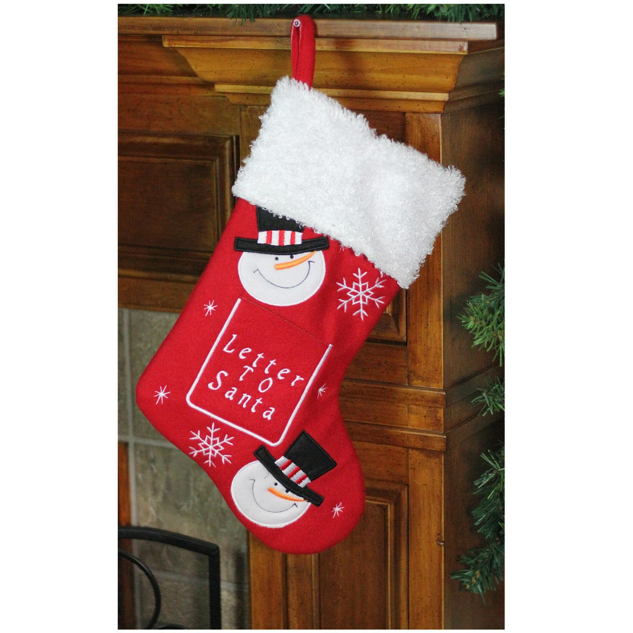 Northlight 19" Red And White Embroidered Snowmen Letter To Santa Christmas Stocking 2 Northlight 19" Red And White Embroidered Snowmen Letter To Santa Christmas Stocking - Image 2