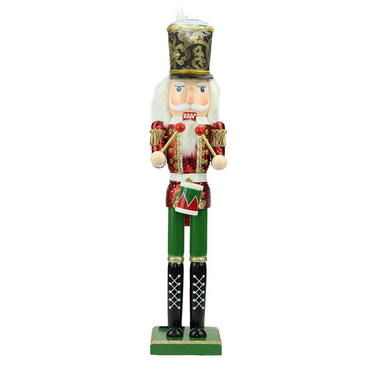 Northlight 24" Red And Green Glitter Christmas Nutcracker Drummer