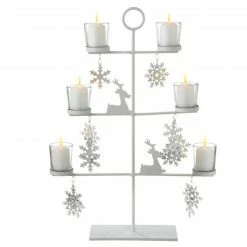 Midwest 20.5" White Reindeer And Snowflakes Votive Candle Holder Tabletop Tree