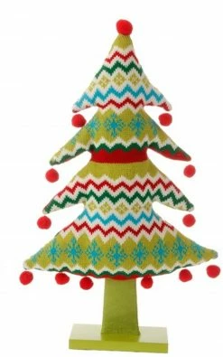 Raz 19" Merry & Bright Plush Knit Snowflake And Chevron Christmas Tree Table Top Decoration