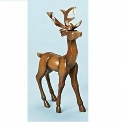 Roman 11.75" Faux Wooden Finish Standing Deer Christmas Table Top Figure