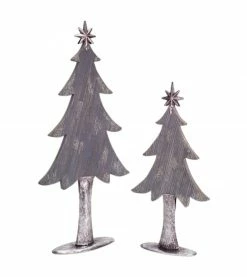 Melrose Set Of 2 Gray And Silver Christmas Tree Tabletop Decor 27"
