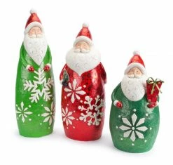 Melrose Set Of 3 Santa Claus In Glittered Snowflake Suit Christmas Figurines 24.25"