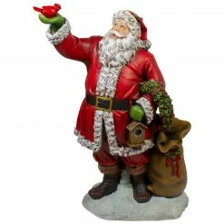 Napco 31" Santa Claus Holding Red Cardinal And Wreath Christmas Figurine