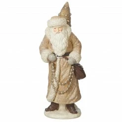 Midwest 23" Beige And Gold Colored Santa With Tree Christmas Tabletop Decoration