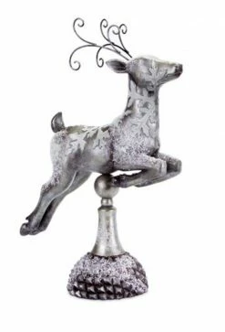 Diva At Home 17" Silver Snow Covered Right Facing Prancing Reindeer Christmas Tabletop Decoration