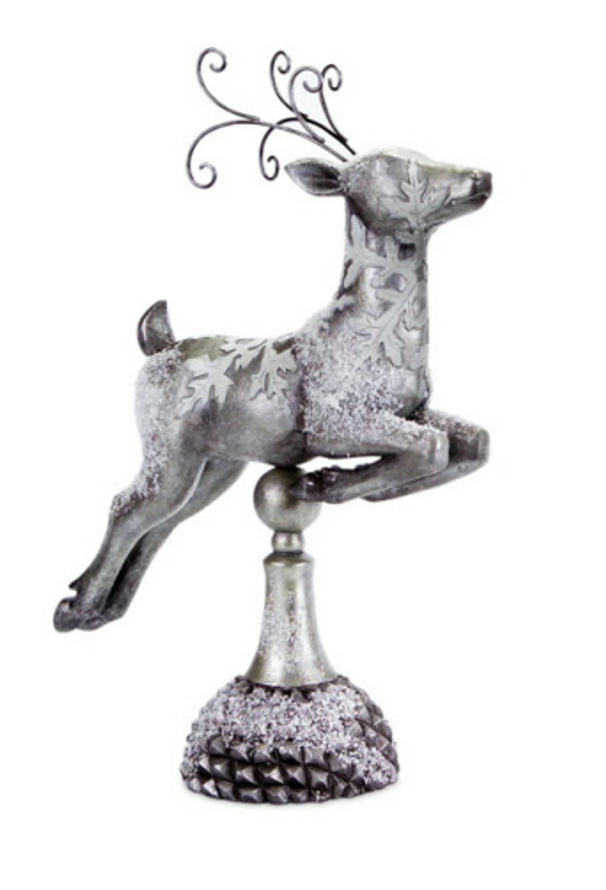 Diva At Home 17" Silver Snow Covered Right Facing Prancing Reindeer Christmas Tabletop Decoration