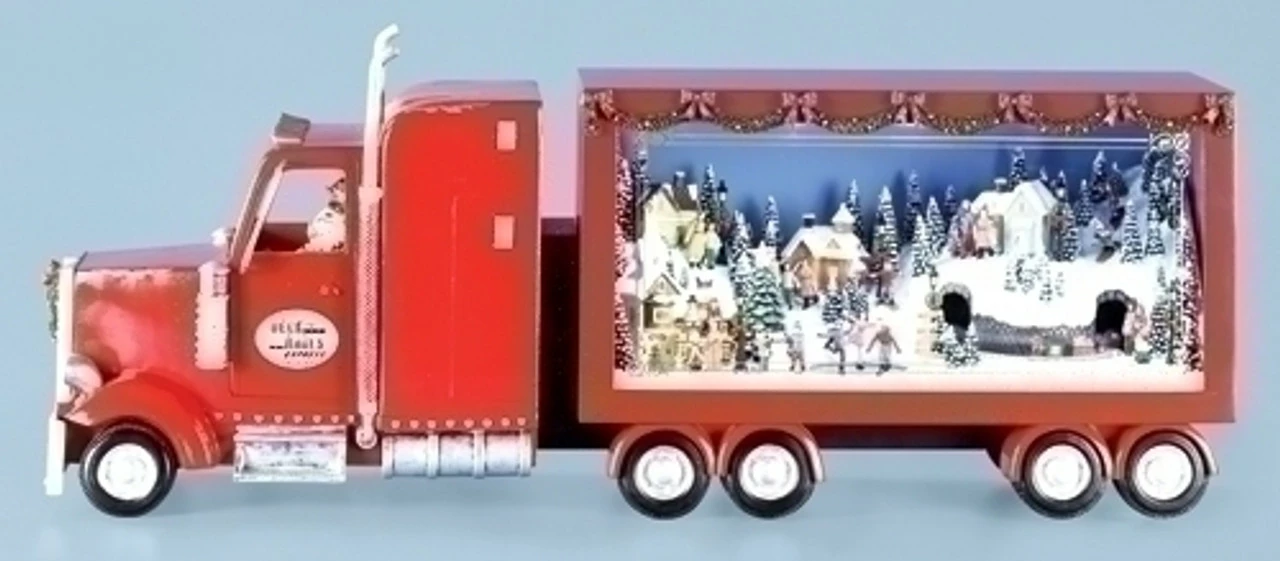 Roman 25.5" Red And White Semi Truck With Winter Scene Christmas Table Topper