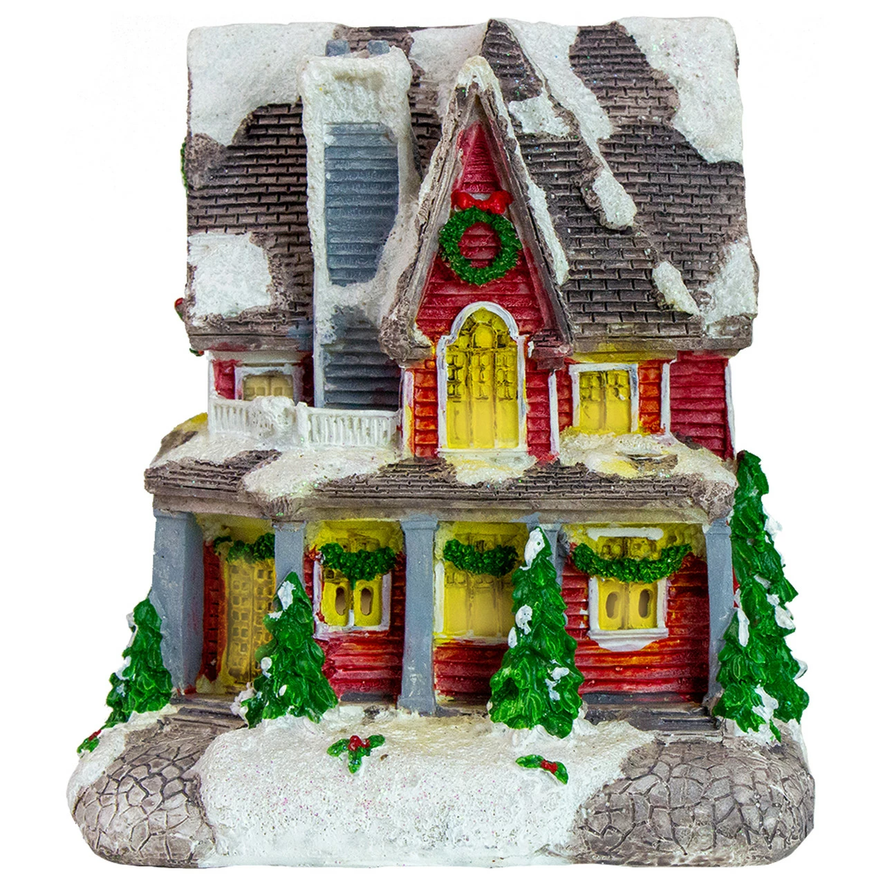 Northlight 5" Red LED Lighted Snowy House Christmas Village Decoration 1 Northlight 5" Red LED Lighted Snowy House Christmas Village Decoration