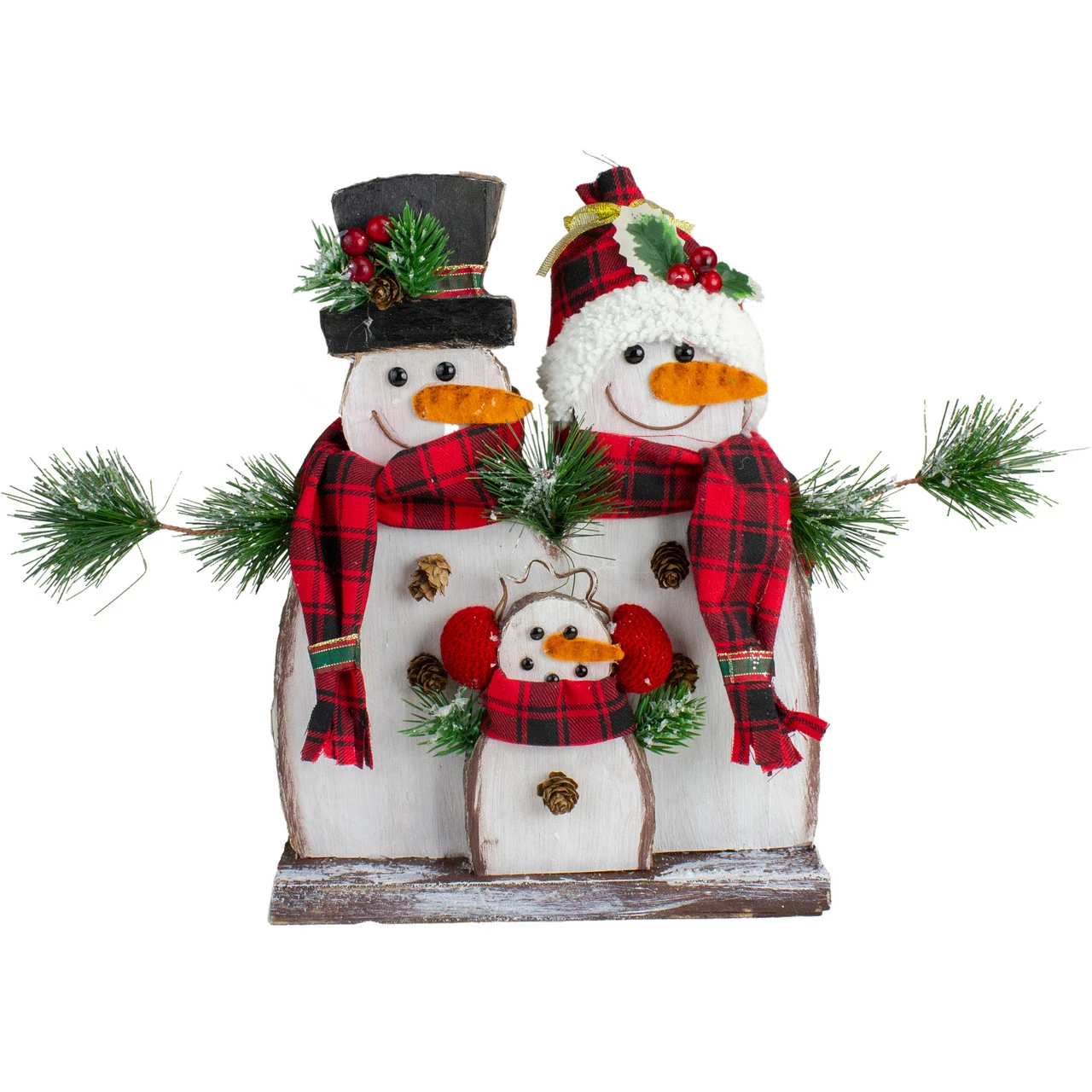 Northlight 16" Snowman Family With Plaid Scarves Table Top Christmas Decoration