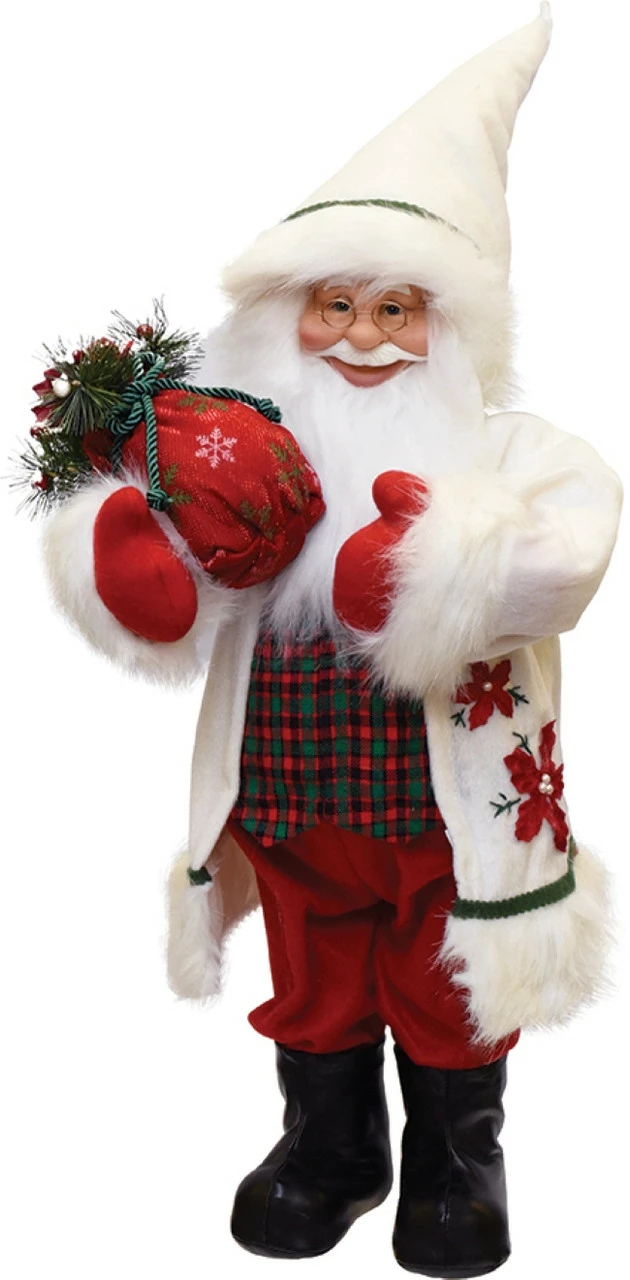 Northlight 25" White And Red Santa With Sack Of Pine Christmas Figurine