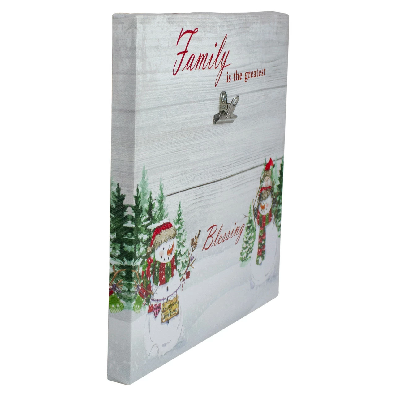 Northlight 10" Lighted Snowman Family Blessing Christmas Canvas Wall Art With Photo Clip - Image 2
