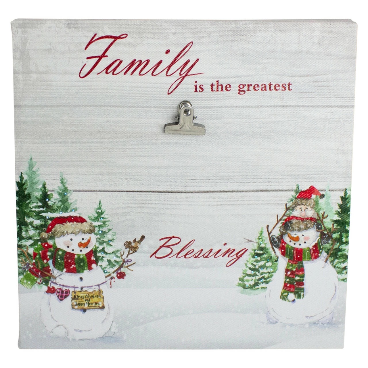 Northlight 10" Lighted Snowman Family Blessing Christmas Canvas Wall Art With Photo Clip