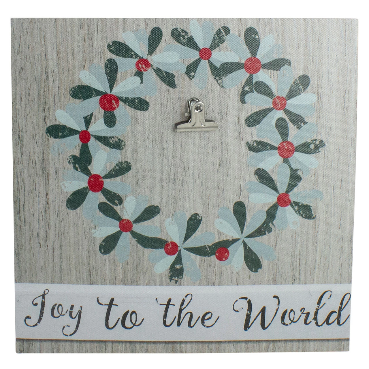 Northlight 10" Christmas Wreath And Joy To The World Canvas Wall Art With Photo Clip