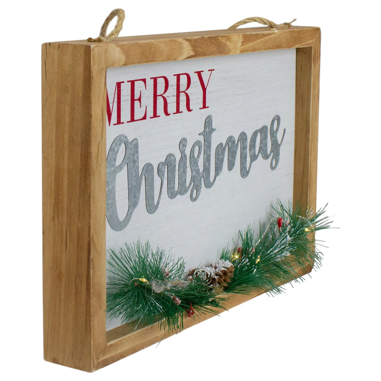 Northlight 12" LED Lighted 'Merry Christmas' Framed Wall Sign With Pine - Image 2
