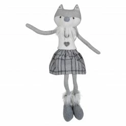 Northlight 22" Gray And White Girl Fox Sitting Christmas Figure With Dangling Legs