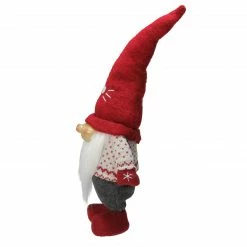 Alternative view of Northlight 11 Red And Grey Gnome Wearing Red Hat With White Heart Christmas Decoration