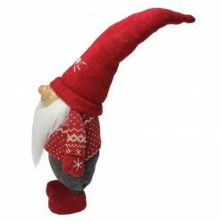 Alternative view of Northlight 14 Red Grey And White Gnome Wearing Red Hat With White Heart Christmas Decoration