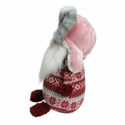 Alternative view of Northlight 12" Red And White Nordic Gnome With Pink And Grey Fur Trapper Hat Christmas Decoration