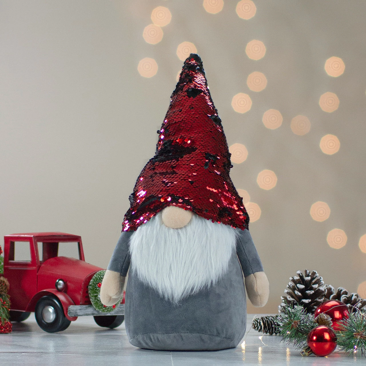 Northlight 12.5" Red And Black Reverse Sequin Hat Standing Gnome Christmas Decoration 3 Northlight 12.5" Red And Black Reverse Sequin Hat Standing Gnome Christmas Decoration - Image 3