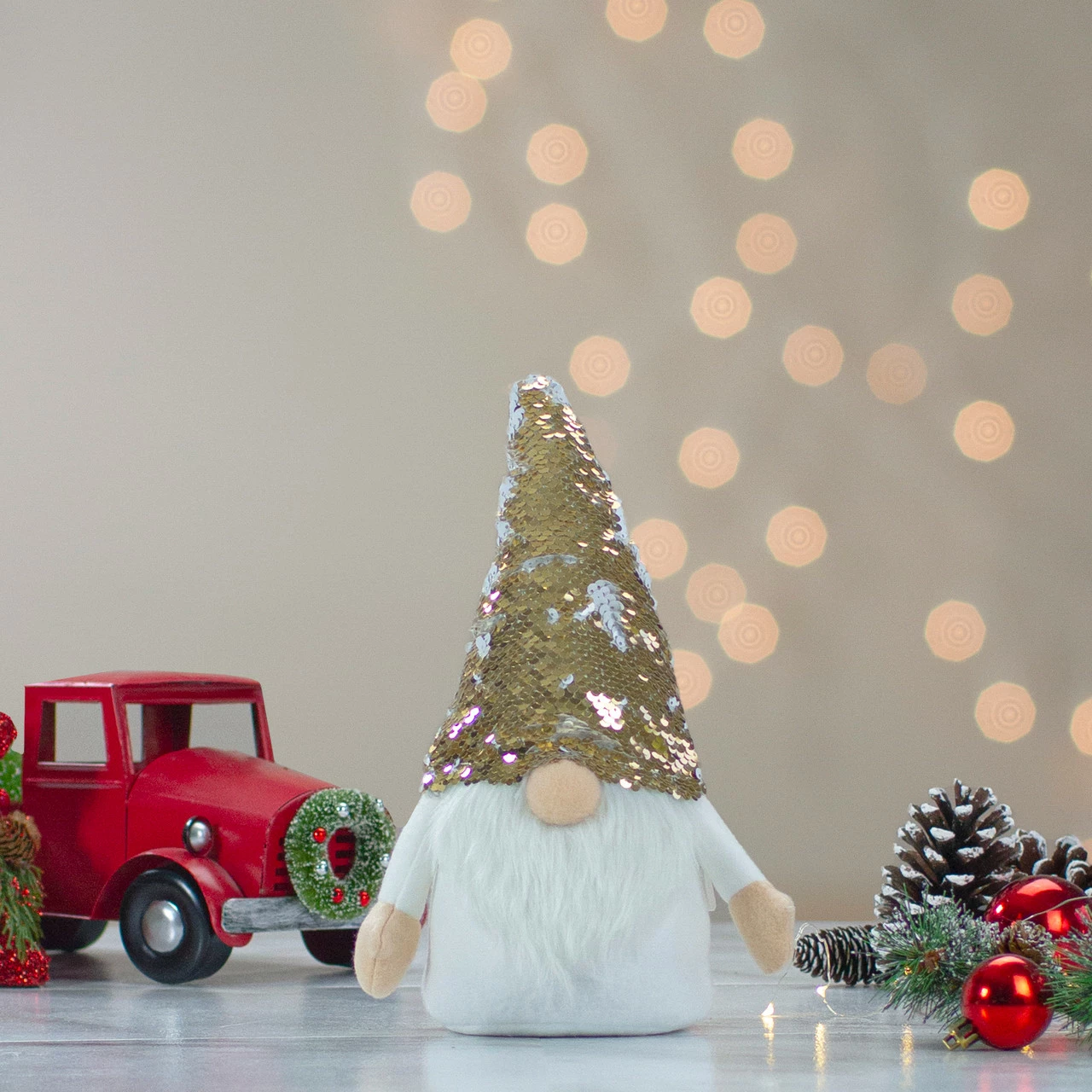 Northlight 12" Gnome With Gold And White Flip Sequin Hat Christmas Decoration 2 Northlight 12" Gnome With Gold And White Flip Sequin Hat Christmas Decoration - Image 2