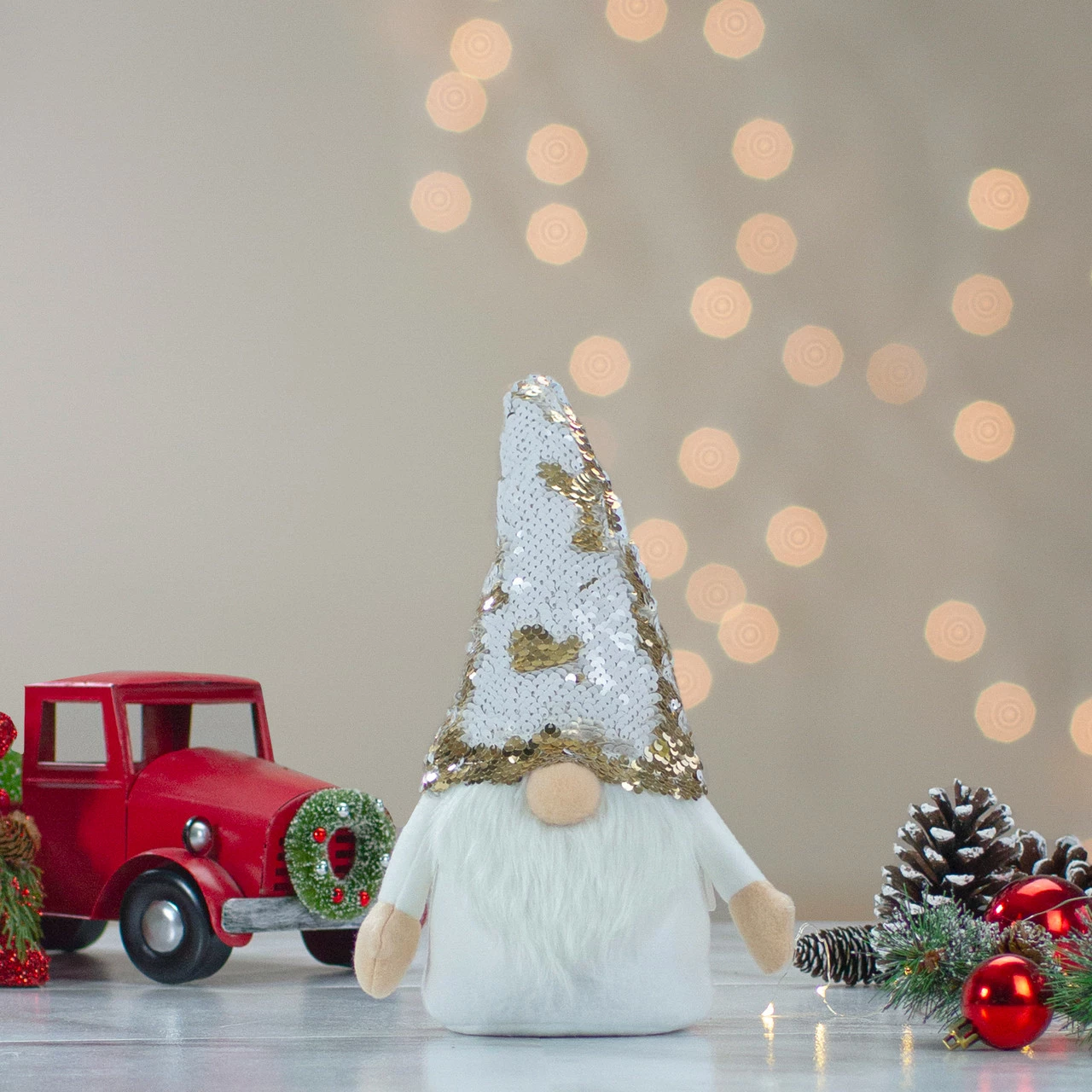 Northlight 12" Gnome With Gold And White Flip Sequin Hat Christmas Decoration 3 Northlight 12" Gnome With Gold And White Flip Sequin Hat Christmas Decoration - Image 3
