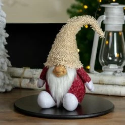 Alternative view of Northlight 15" Textured Red And White Chubby Smiling Gnome Plush Table Top Christmas Figure