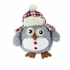 Northlight 12" Gray And Red Owl With Plaid Bomber Cap Plush Christmas Tabletop Figurine