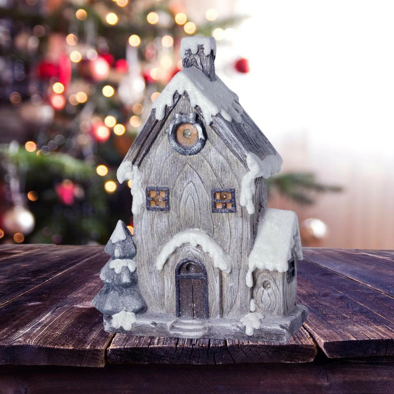 Northlight 19" Gray And Brown LED Lighted Rustic House Christmas Decoration 2 Northlight 19" Gray And Brown LED Lighted Rustic House Christmas Decoration - Image 2