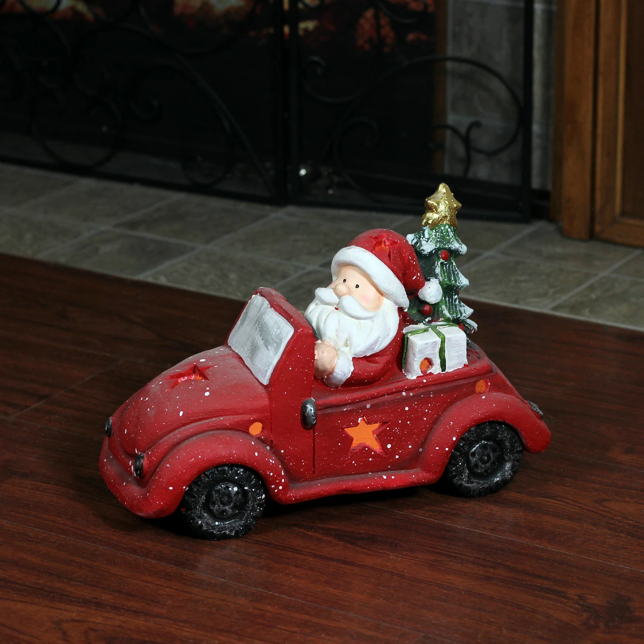 Northlight 15" Red And White Santa Claus Driving Vintage Beetle Christmas Tree Table Top Decoration - Image 3
