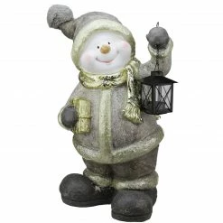 Northlight 19" Gray And Gold Snowman With Lantern Christmas Tabletop Decor