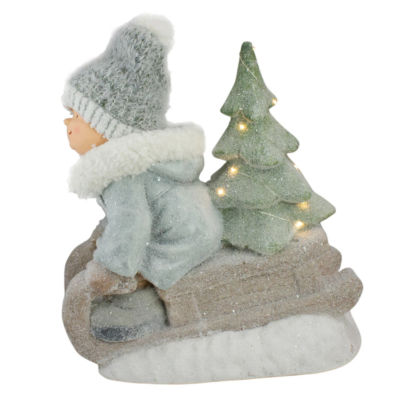 Northlight 15" Beige And Green Lighted Boy On A Sled Christmas Decoration - Image 4