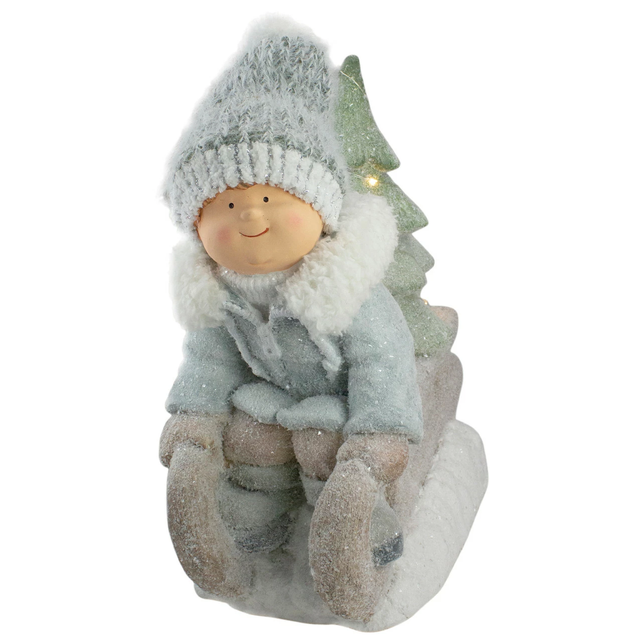 Northlight 15" Beige And Green Lighted Boy On A Sled Christmas Decoration - Image 3