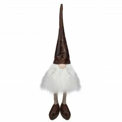 Northlight 12" White And Brown Sitting Gnome Christmas Decoration