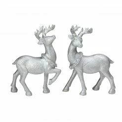Northlight Set Of 2 Silver Glitter Dusted Reindeer Christmas Figurines