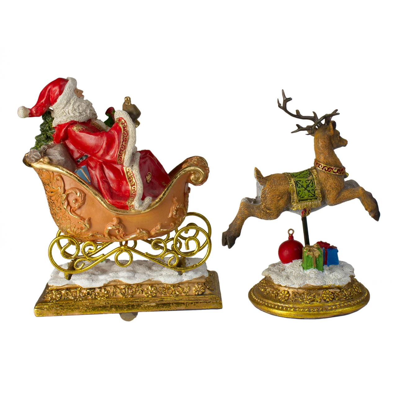 Northlight Set Of 2 Gold Santa And Reindeer Glittered Christmas Stocking Holders 9.5” 4 Northlight Set Of 2 Gold Santa And Reindeer Glittered Christmas Stocking Holders 9.5” - Image 4