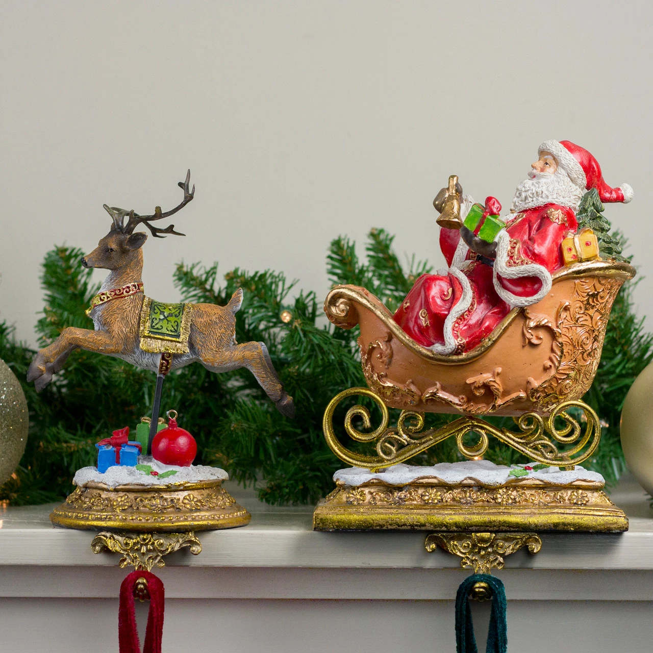 Northlight Set Of 2 Gold Santa And Reindeer Glittered Christmas Stocking Holders 9.5” 2 Northlight Set Of 2 Gold Santa And Reindeer Glittered Christmas Stocking Holders 9.5” - Image 2