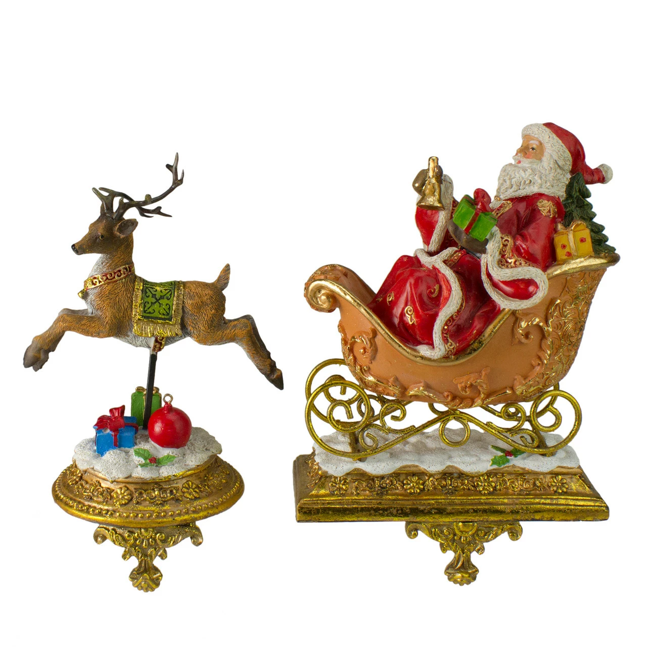 Northlight Set Of 2 Gold Santa And Reindeer Glittered Christmas Stocking Holders 9.5” 1 Northlight Set Of 2 Gold Santa And Reindeer Glittered Christmas Stocking Holders 9.5”