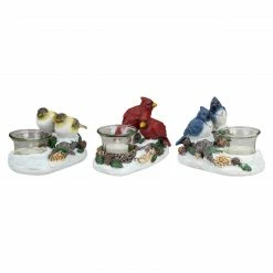 Northlight Set Of 3 Christmas Birds Tabletop Decoration With Tealight Candle Holders 5.75"