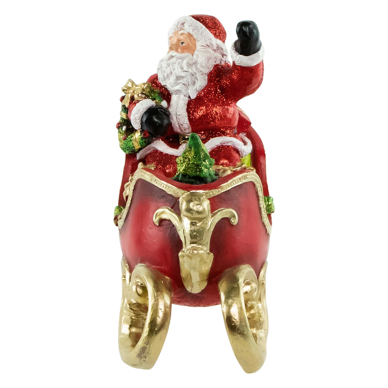 Northlight 9.5" Red And Gold Waving Santa Sitting In A Sleigh Christmas Decoration - Image 2
