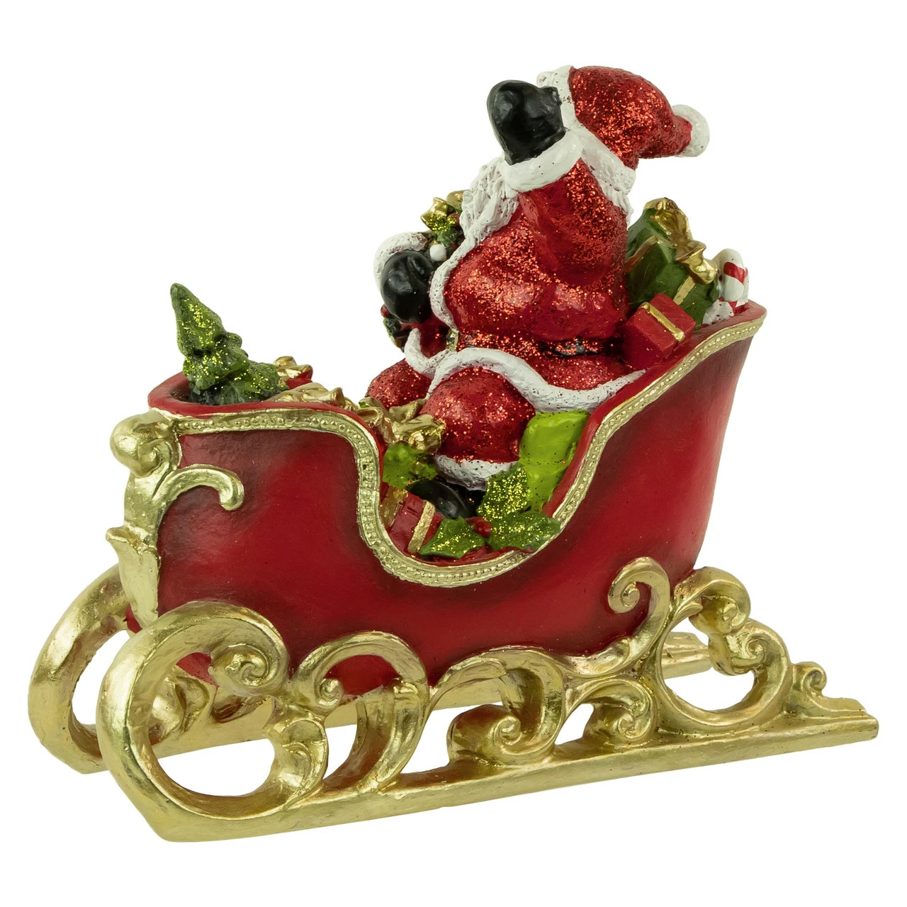 Northlight 9.5" Red And Gold Waving Santa Sitting In A Sleigh Christmas Decoration - Image 3
