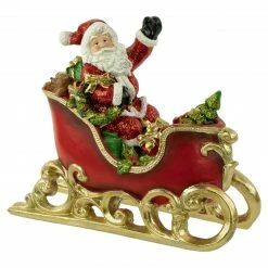Northlight 9.5" Red And Gold Waving Santa Sitting In A Sleigh Christmas Decoration