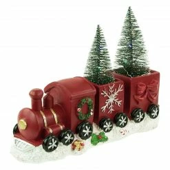 Northlight 12" Red And Gold Christmas Train With LED Lighted Frosted Trees Tabletop Decoration