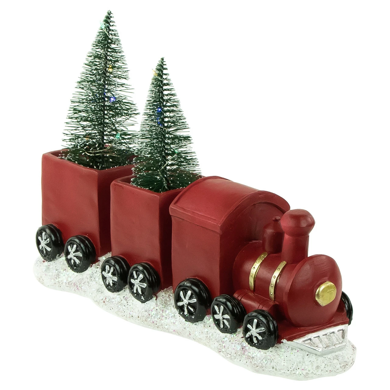 Northlight 12" Red And Gold Christmas Train With LED Lighted Frosted Trees Tabletop Decoration - Image 2