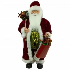 Northlight 36" Poinsettia Santa Claus With Gift Bag Christmas Figure