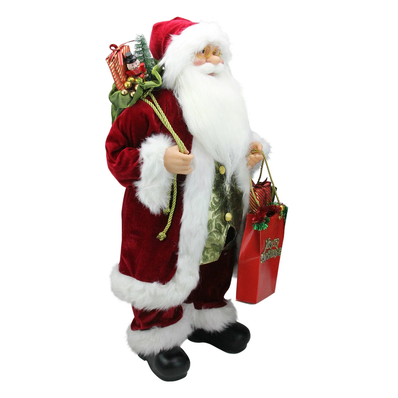 Northlight 24" Poinsettia Santa Claus With Gift Bag Christmas Figure - Image 3