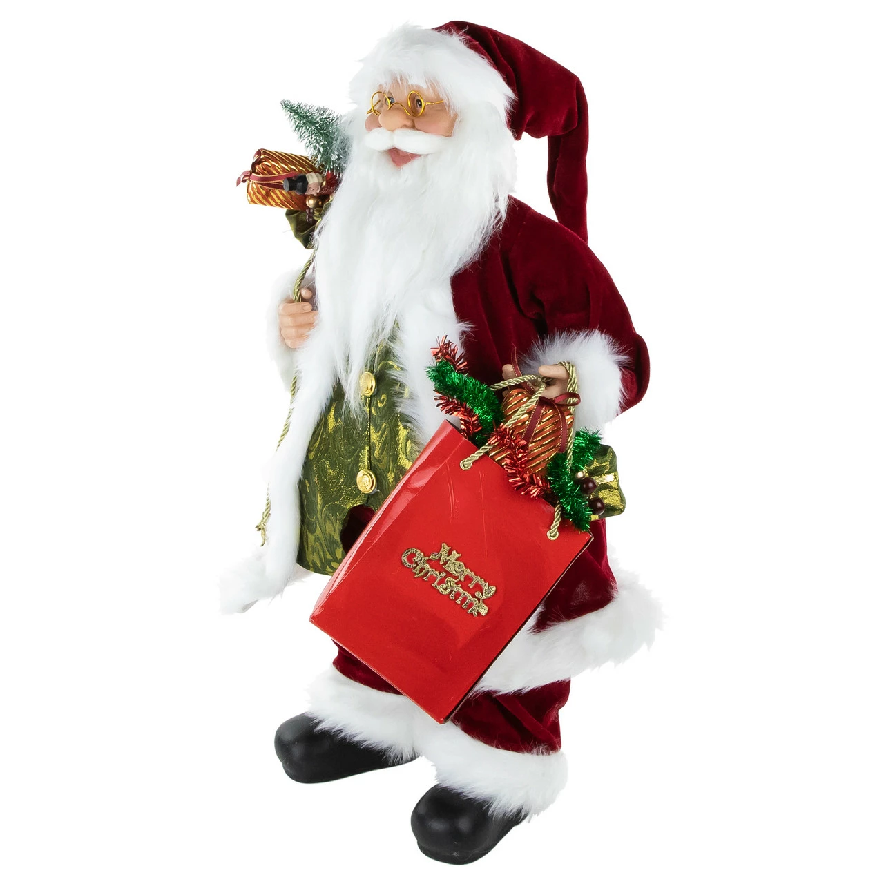 Northlight 24" Poinsettia Santa Claus With Gift Bag Christmas Figure - Image 4