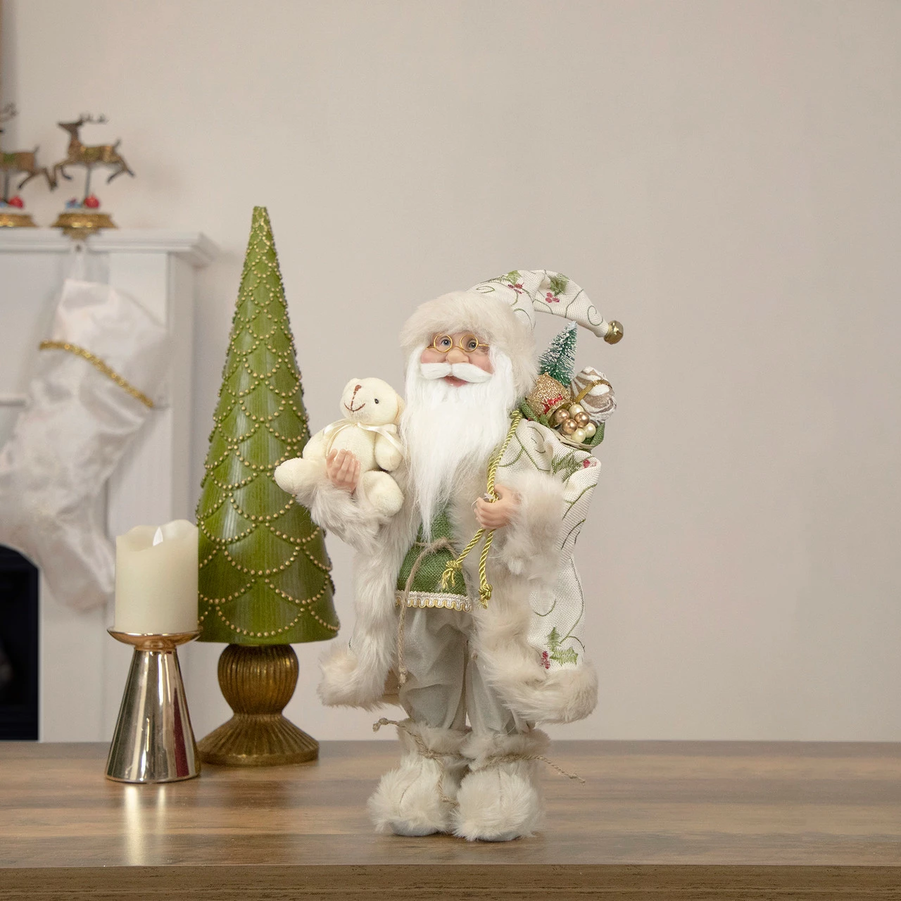 Northlight 16" Holly And Berries Santa Claus With Teddy Bear Christmas Figure - Image 2