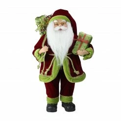 Northlight 16" Grand Imperial Red And Green Santa Claus With Gift Bag Christmas Figure