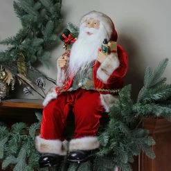 Northlight 24" Chic Santa Claus With Gift Bag And Presents Sitting Christmas Figure